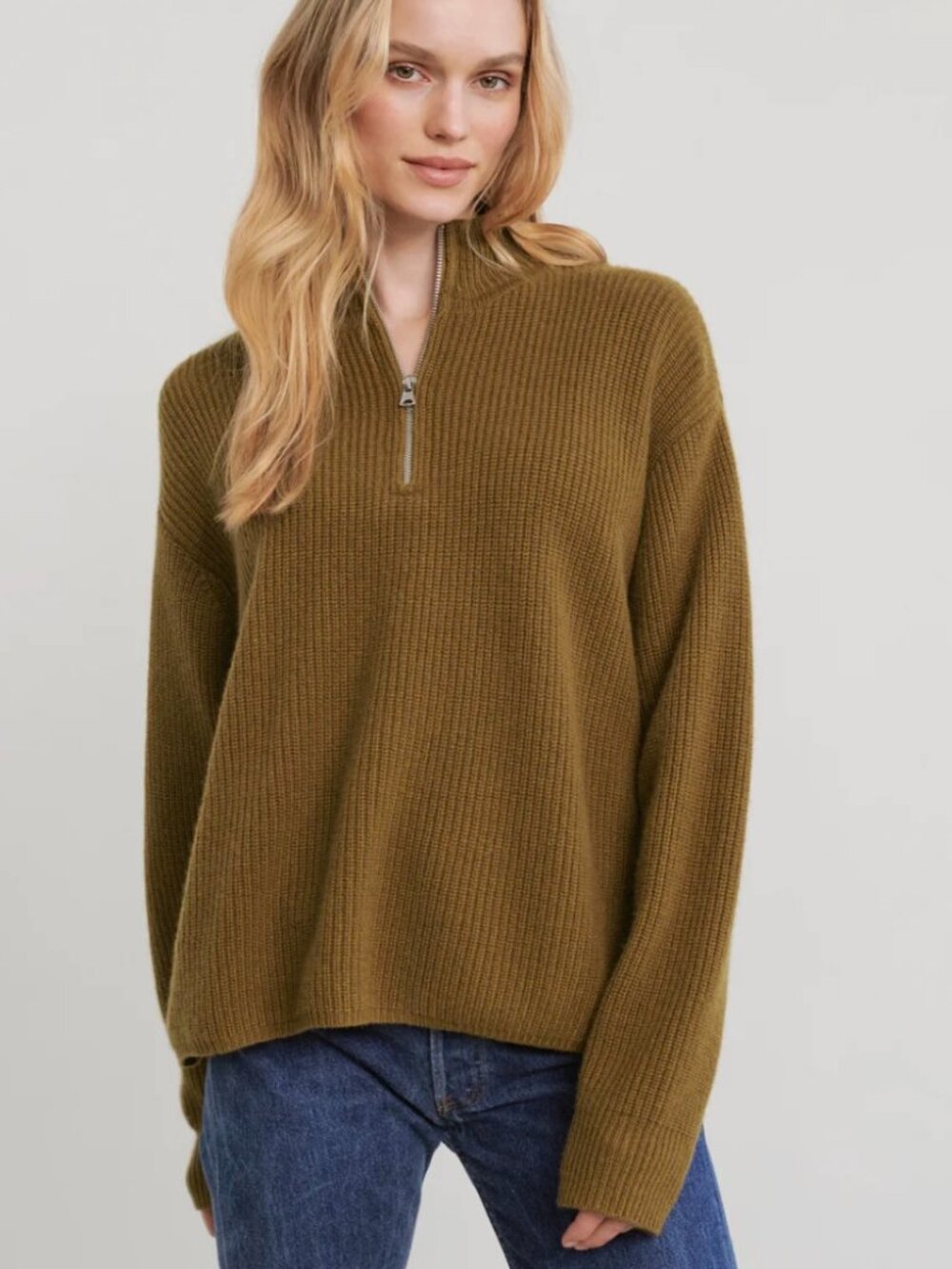 Jenni Kayne Cashmere Half Zip Sweater 100% Cashmere Boxy Fit Size S
